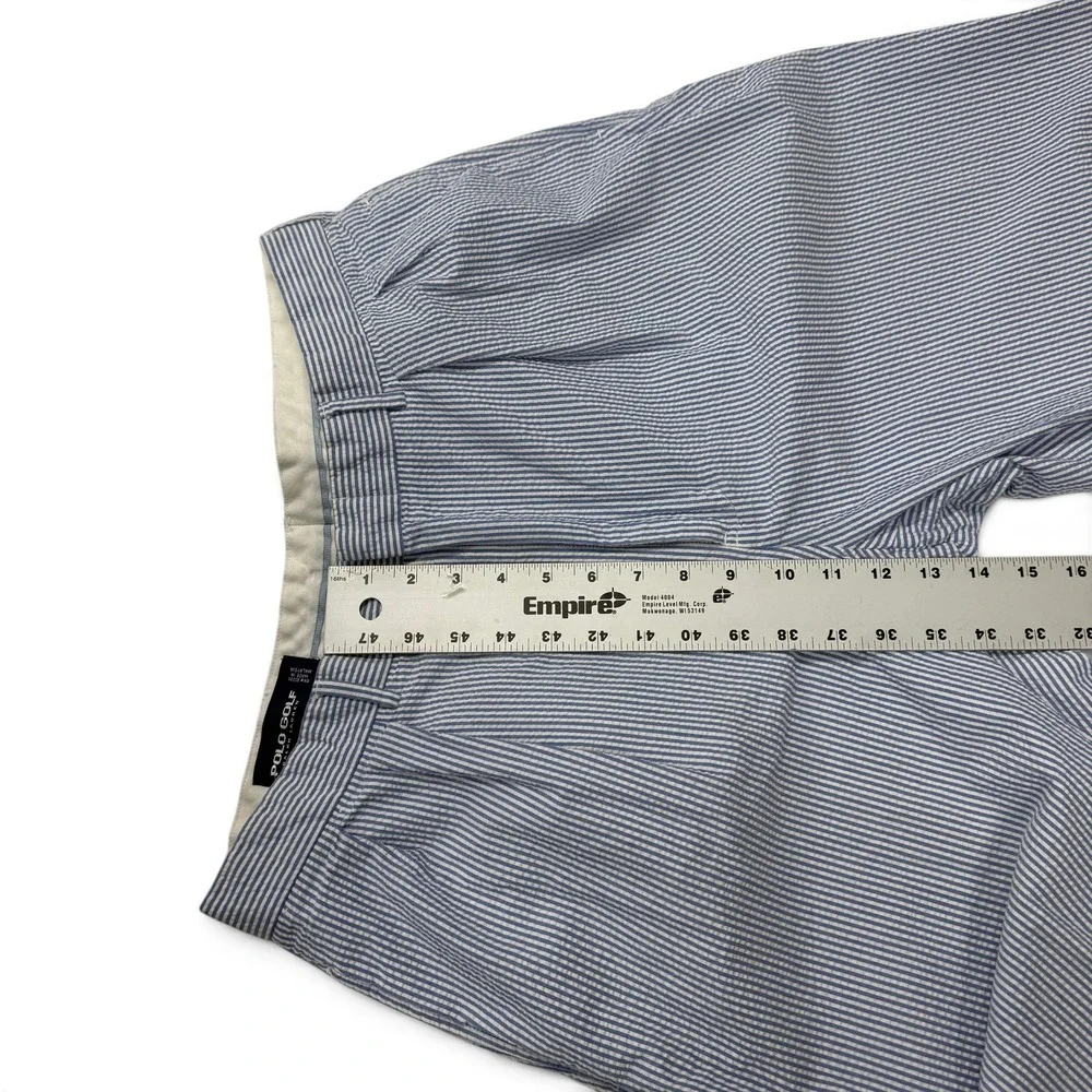 Polo Golf Ralph Lauren Mens 36 x 30 Blue White Seersucker Pleated Cuffed Pants